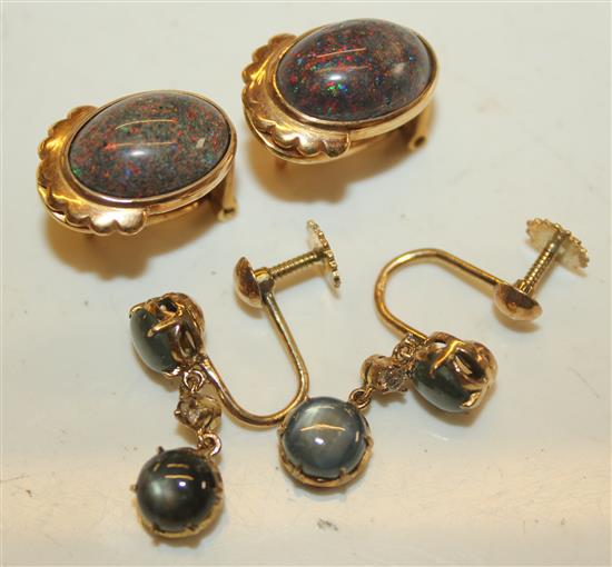 2 pairs of gem set 18ct gold earrings